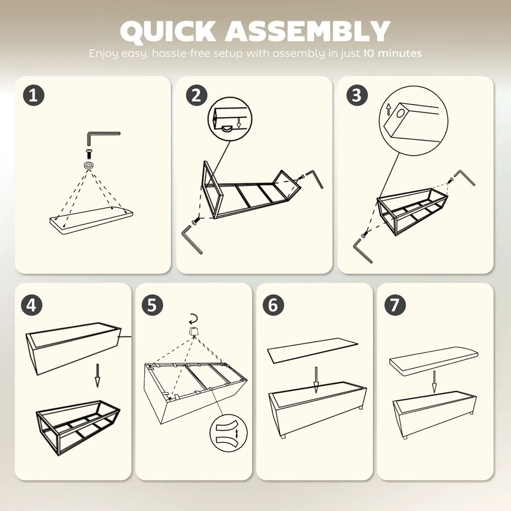 HOMCOM Ławka z miejscem do przechowywania, w stylu kordu, z ramą stalową, Beżowa