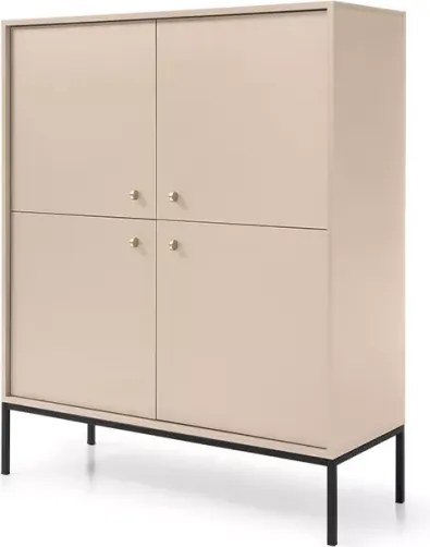 Gerra – elegancka komoda na wysokich metalowych nogach, 4-drzwiowa w kolorze beżowym lub granatowym
