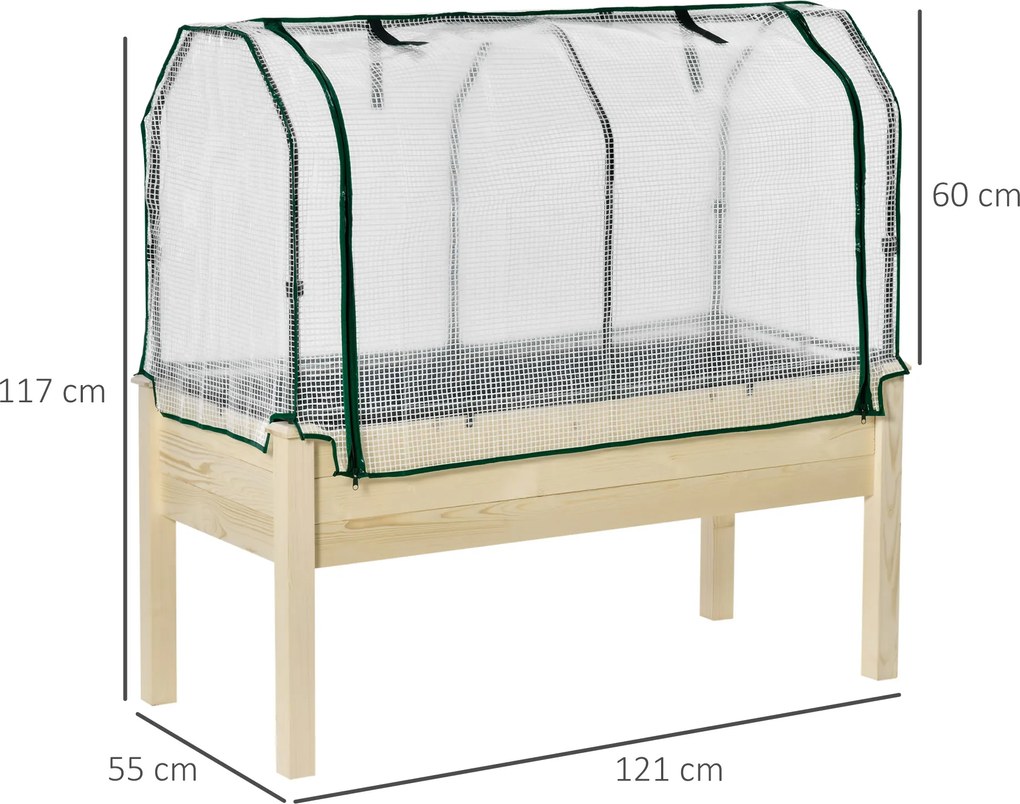 Outsunny Wysokie Łóżko z Szklarnią Ogród Warzywny Wyściełany Drewniany Materiał | Aosom PL