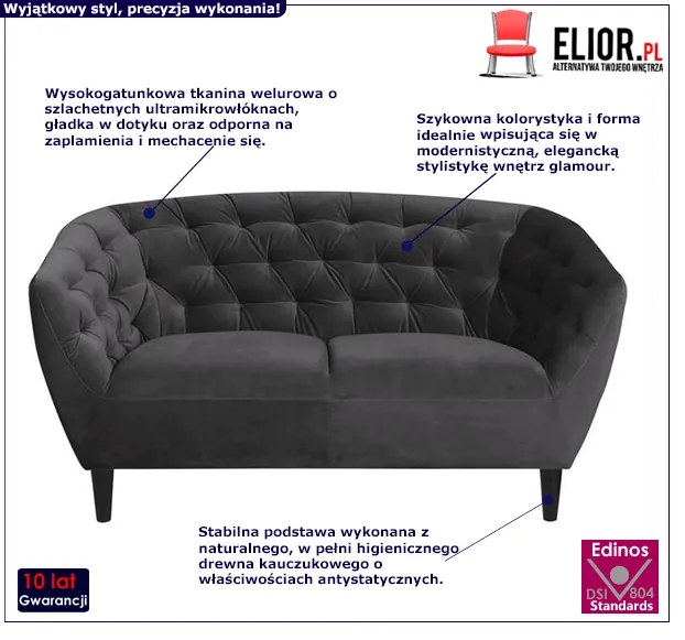 Ciemnoszara sofa welurowa - Polli 2X