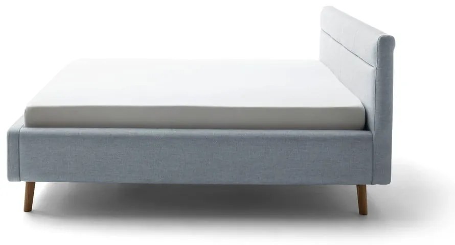 Szaroniebieskie tapicerowane łóżko dwuosobowe ze schowkiem i stelażem 160x200 cm Lotte – Meise Möbel