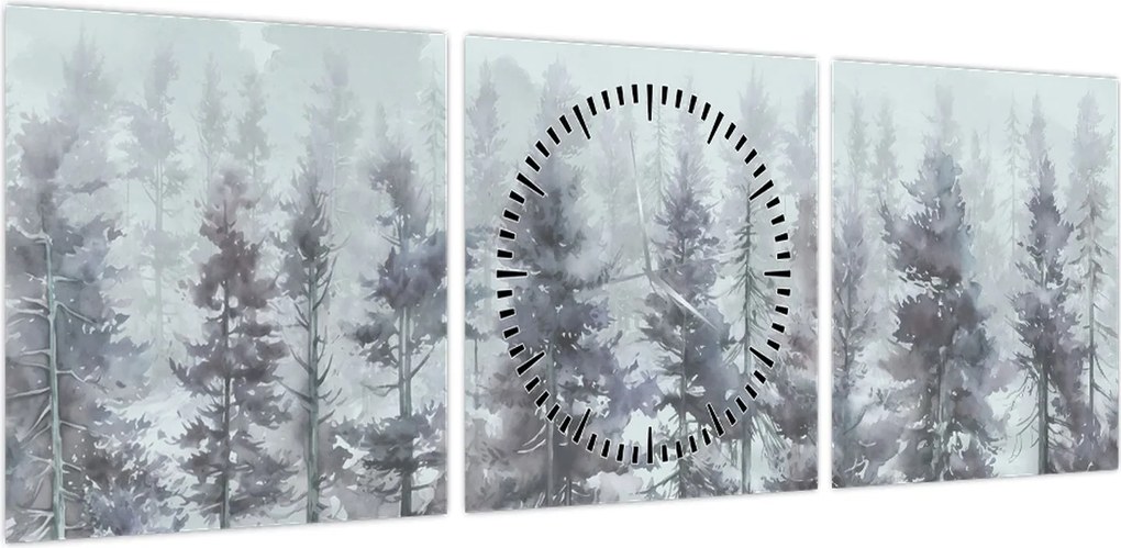 Obraz - Pine forest II, aquarel (z zegarem) (90x30 cm)