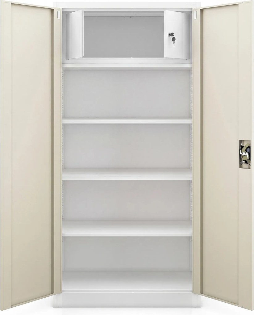Szafa metalowa ze schowkiem biała / dąb sonoma: Eco Design TOMASZ, 900 x 1850 x 450 mm