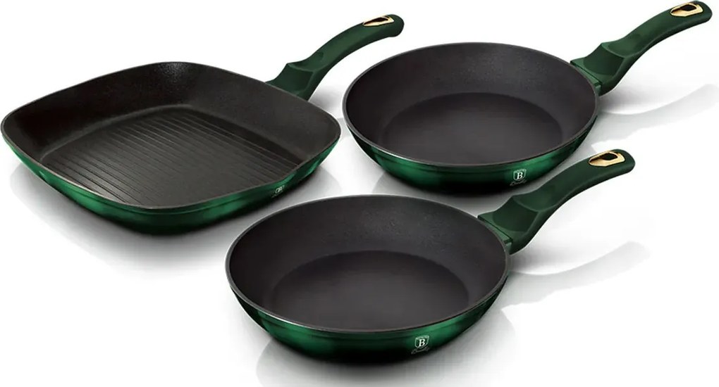 3 zielone patelnie z powłoką granitową D2-P29