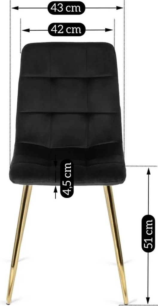 Zestaw Stół Rozkładany LUIGI 160-240 cm Czarny/Złoty i 4 Krzesła Tapicerowane YORK Czarne Glamour