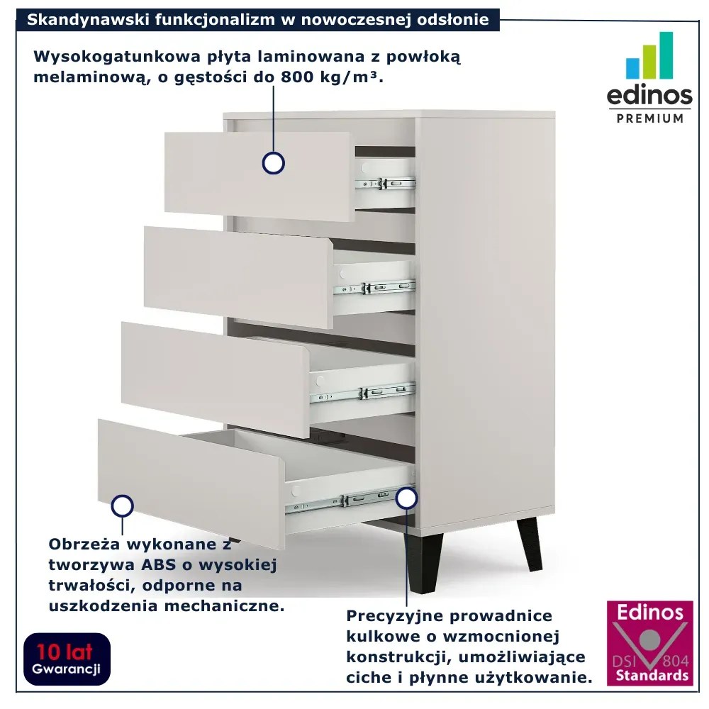 Kaszmirowa komoda z 4 szufladami na nóżkach W1-L46