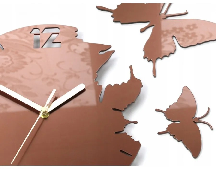 Zegar ścienny nowoczesny do salonu lub sypialni akrylowy brązowy z motylami