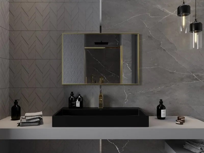 Mexen Loft lustro łazienkowe prostokątne 90 x 60 cm, rama złota szczotkowana - 9852-090-060-000-50