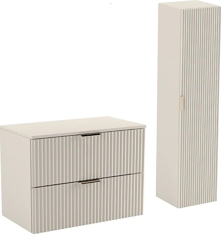 Kaszmirowy Zestaw Łazienkowy 80cm Szafka Blat Słupek Ryflowane Fronty