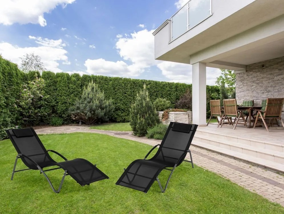 Leżak ogrodowy Sorella 033 - komfortowy, czarny leżak na taras, basen