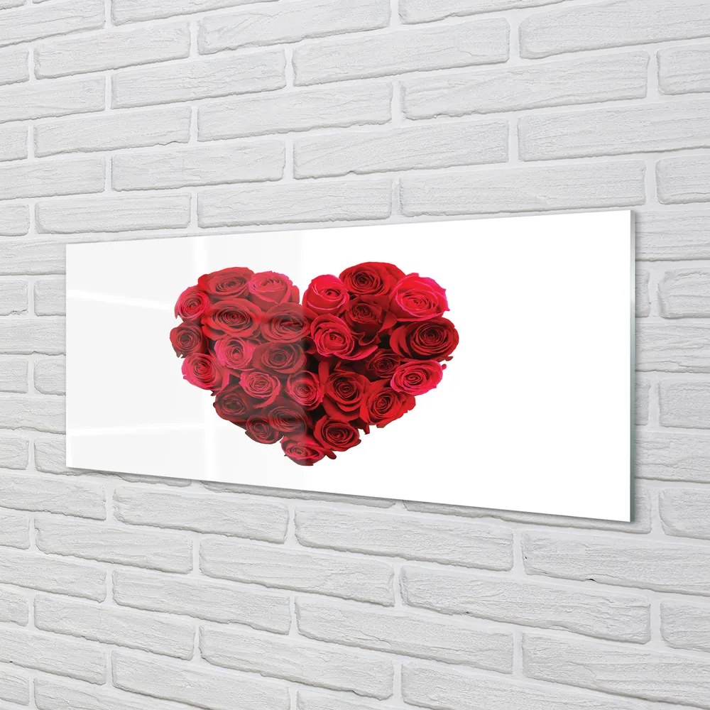 Szklany Panel Serce z Czerwonych Róż