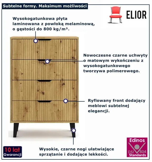 Stylowa komoda na nóżkach dąb artisan - Henex 5X