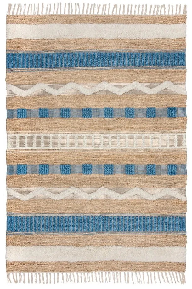 Niebiesko-naturalny dywan z mieszanki juty tkany ręcznie 120x170 cm Medina Jute – Flair Rugs