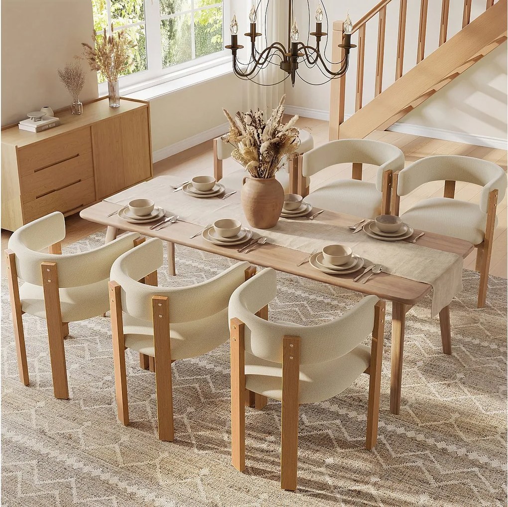 Zestaw 6 ergonomicznych krzeseł do jadalni - 54,5 x 44 x 72,5 cm - z wyściółką i żelaznymi nogami - flanela - beżowy i naturalny