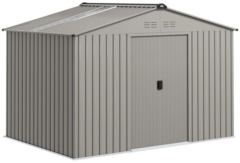 Outsunny Schowek na narzędzia z metalu z drzwiami przesuwnymi i oknami wentylacyjnymi, 277 x 195 x 192 cm, Szary
