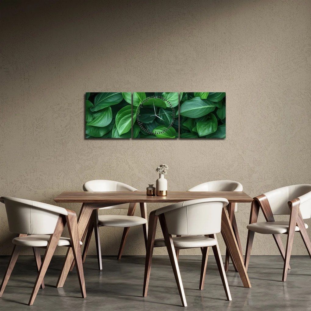 Obraz - Zielone liście (z zegarem) (90x30 cm)