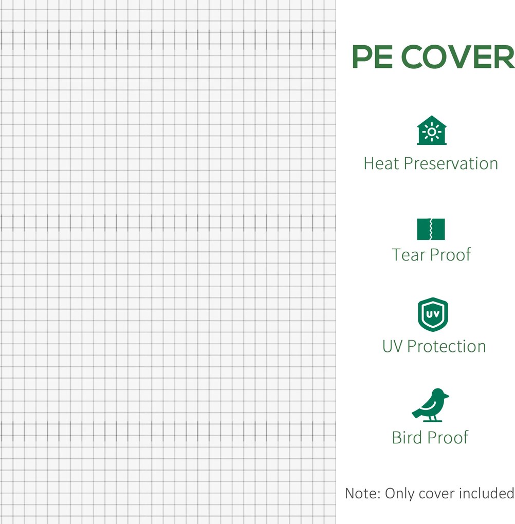 Outsunny Folia zamienna do szklarni 6x3x2 m, wytrzymała, odporna na rozdarcia, 12 okien, drzwi, Zielona