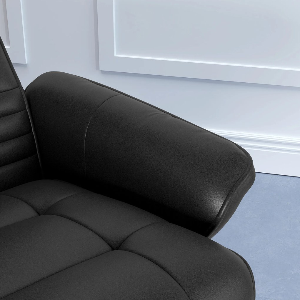 HOMCOM Fotel z podnóżkiem, obrotowy, ergonomiczny, w wyglądzie mikrofałdy, do 150 kg, Czarny