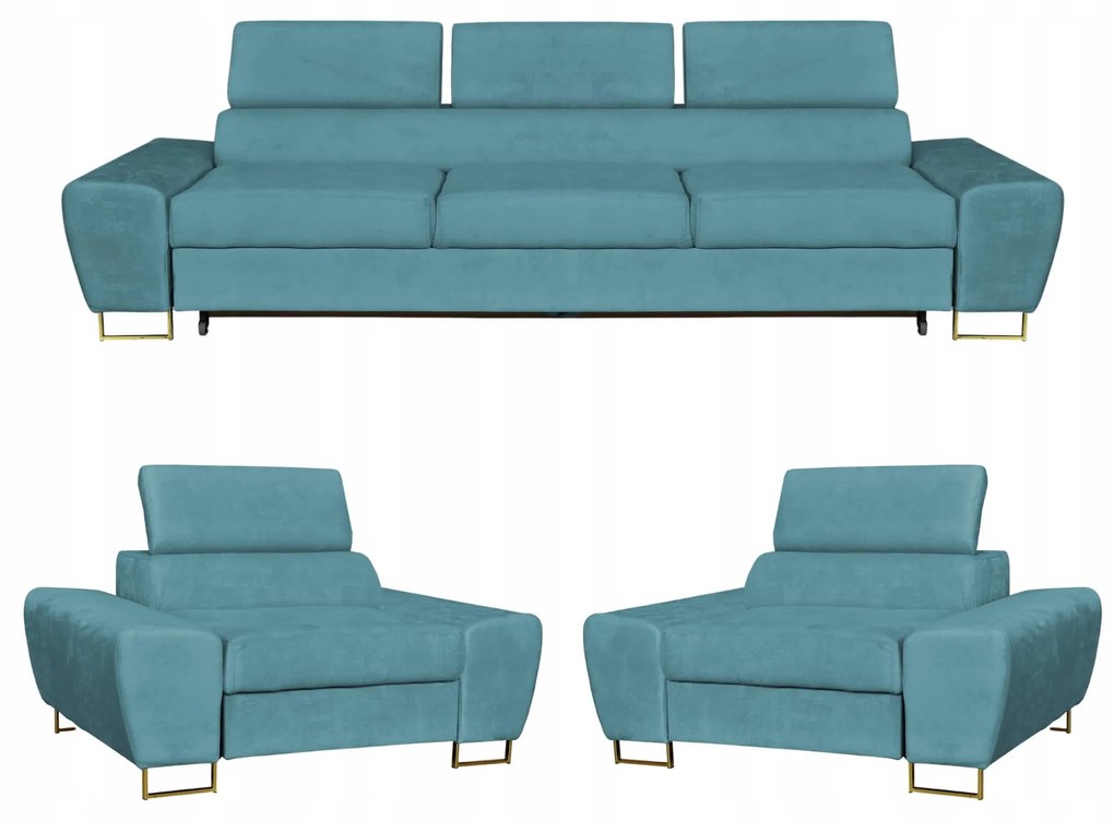 Zestaw mebli wypoczynkowych Bosso Sofa 3os fotele niebieskie Family Meble