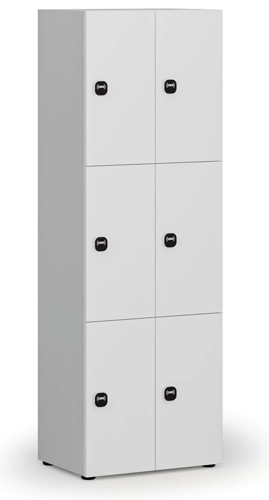 Drewniana szafka skrytkowa S4, 6 schowków, demontaż, zamek RFID, szary/biały