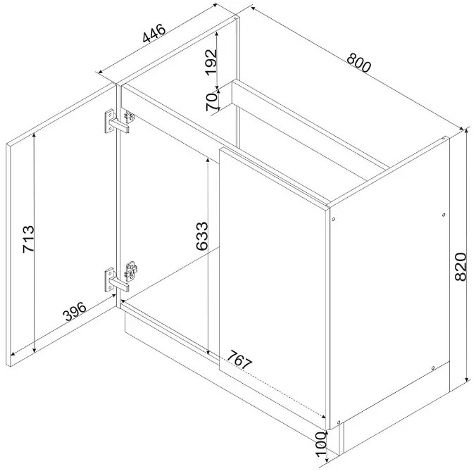 Dwudrzwiowa Szafka Biały Kuchenna Pod Zlew 80 Cm + Dąb Artisan K5-K70
