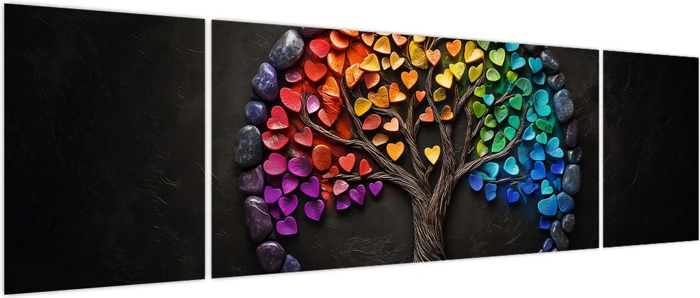 Obraz – Drzewo pełne kolorowych serc (170x50 cm)
