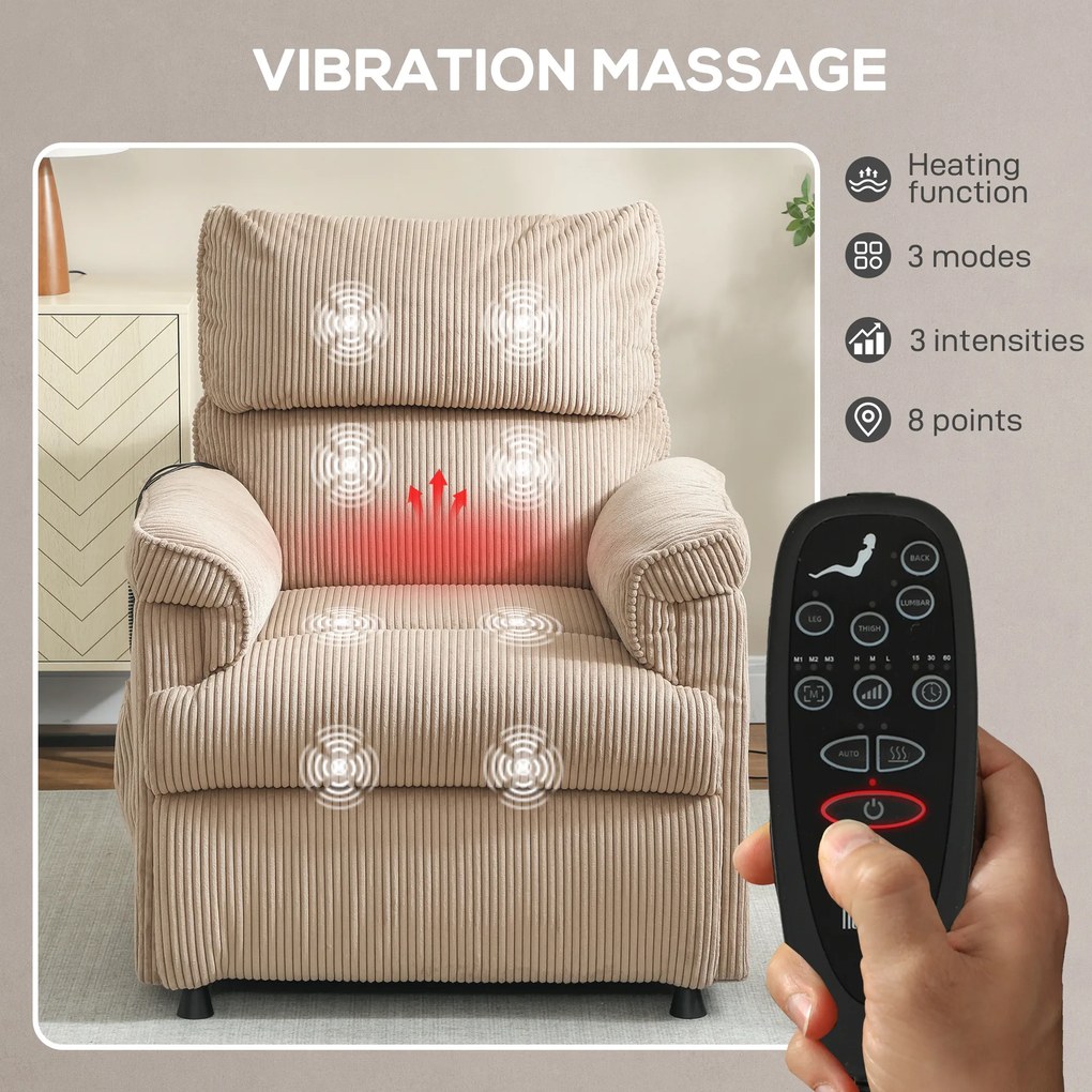 Fotel masujący HOMCOM — wibracje, ogrzewanie, cichy silnik, pamięć pozycji, brązowy