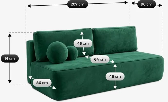 Sofa z Funkcją Spania ARVETO Zielona Welurowa Nowoczesna