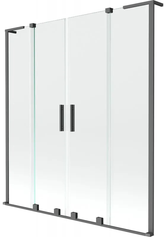 Mexen Velar L Duo parawan nawannowy 2-skrzydłowy rozsuwany 150 x 150 cm, transparent, gun metal - 896-150-003-02-95