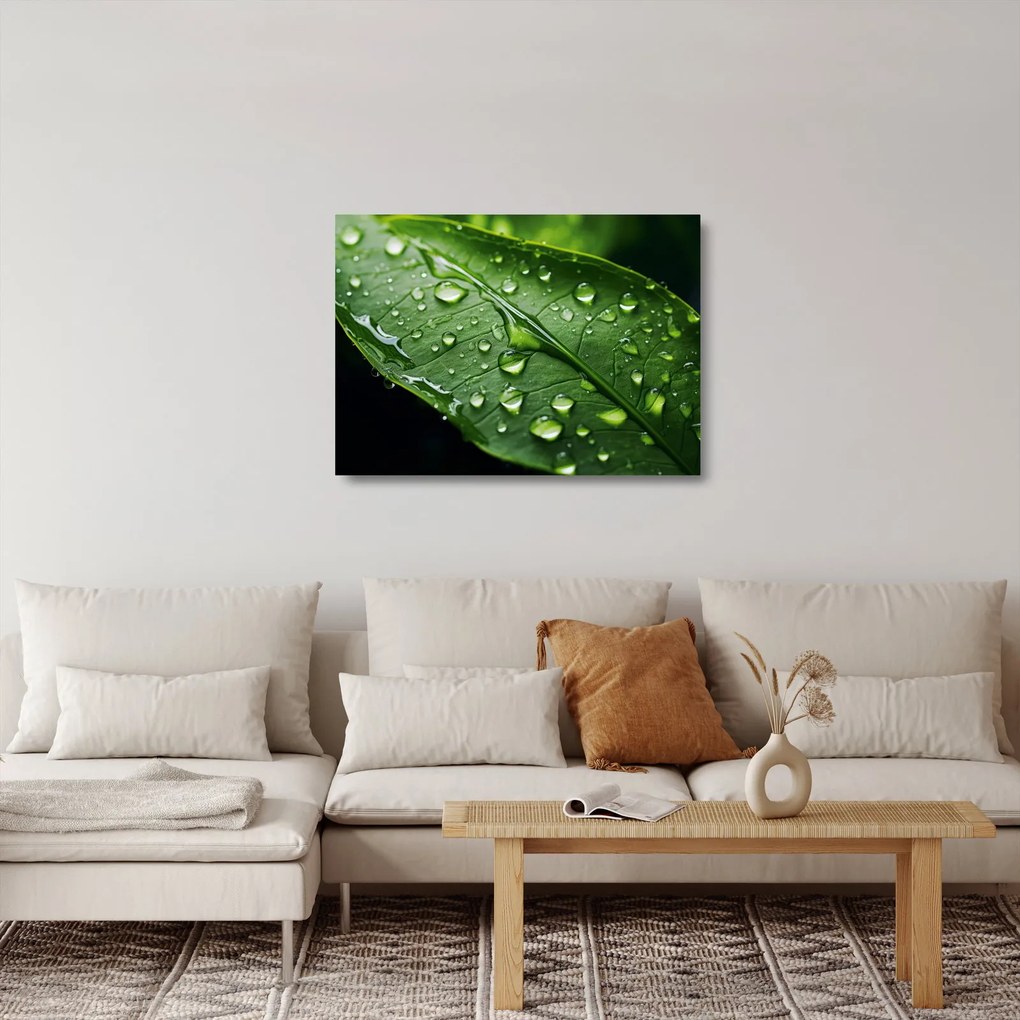 Obraz na szkle - Liść po deszczu (70x50 cm)
