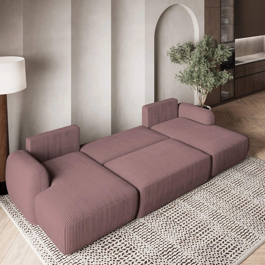 Masseno Narożnik SAVONA z funkcją spania i pojemnikiem na pościel Narozniki U, Rozkładana sofa - Wrzos, POSO 130