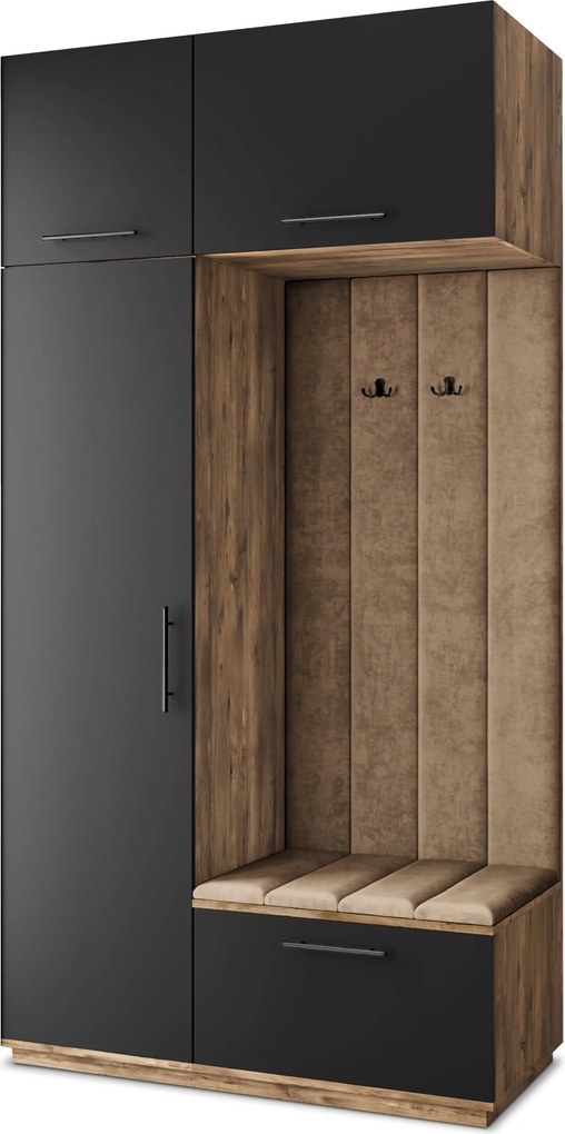 Masseno Garderoba REMA 120/240/60 cm Nowoczesna Szafa do Przedpokoju Dąb lefkas, MONOLITH 09 (Beżowy)