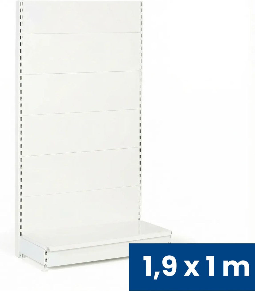 Regał sklepowy jednostronny, pełne ścianki, 1900 x 1000 x 450 mm, podstawowy, biały