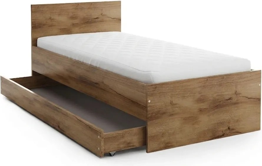 Łóżko ELISA 90 x 200 cm, dąb artisan Stelaż: Ze stelażem listwowym rolowanym, Materac: Materac Deluxe 10 cm