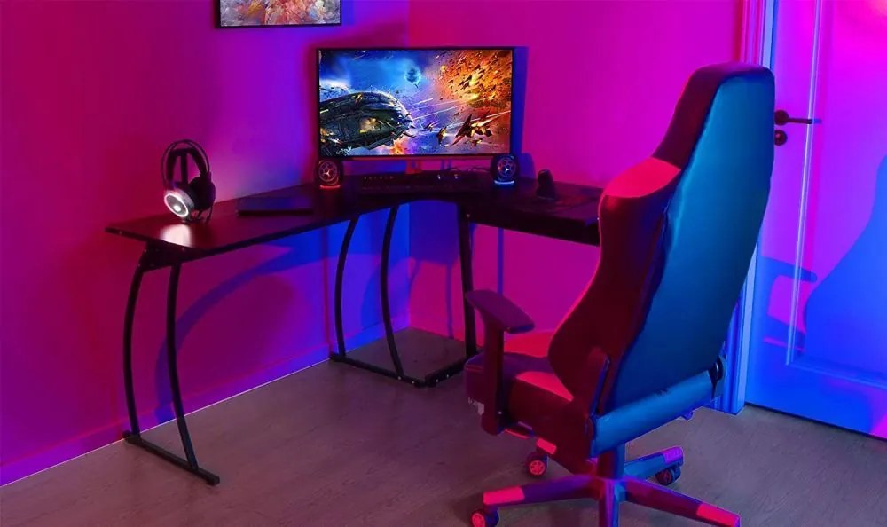 Czarne biurko narożne gamingowe Arvo 136 w stylu loft