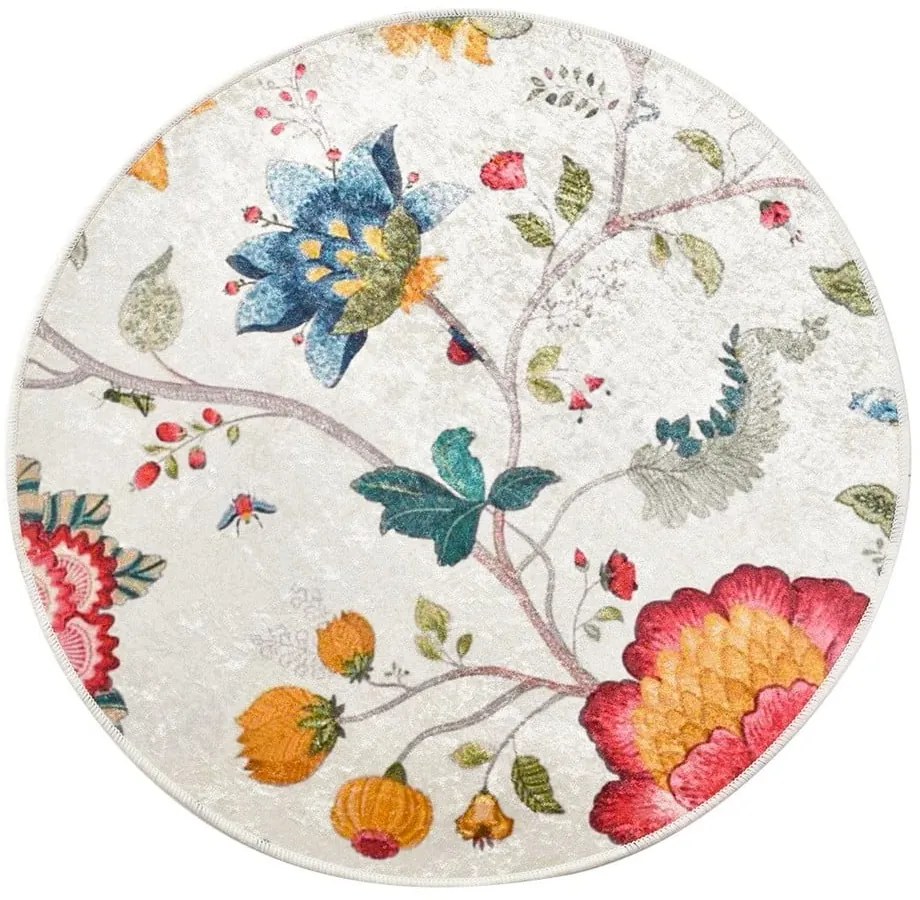 Szary aksamitny dywanik łazienkowy ø 100 cm Vintage Flower – Foutastic