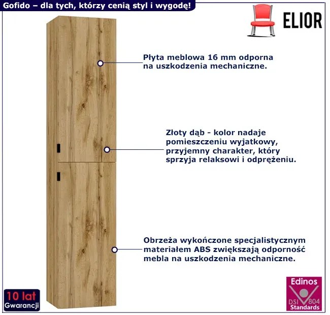 Wiszący dwudrzwiowy słupek łazienkowy złoty dąb T3-S08