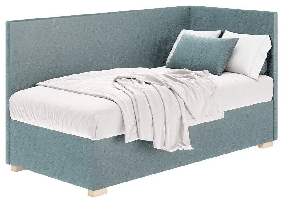 Niebieskie narożne łóżko dziecięce ze schowkiem i materacem 90x200 cm Flexi – Ghado