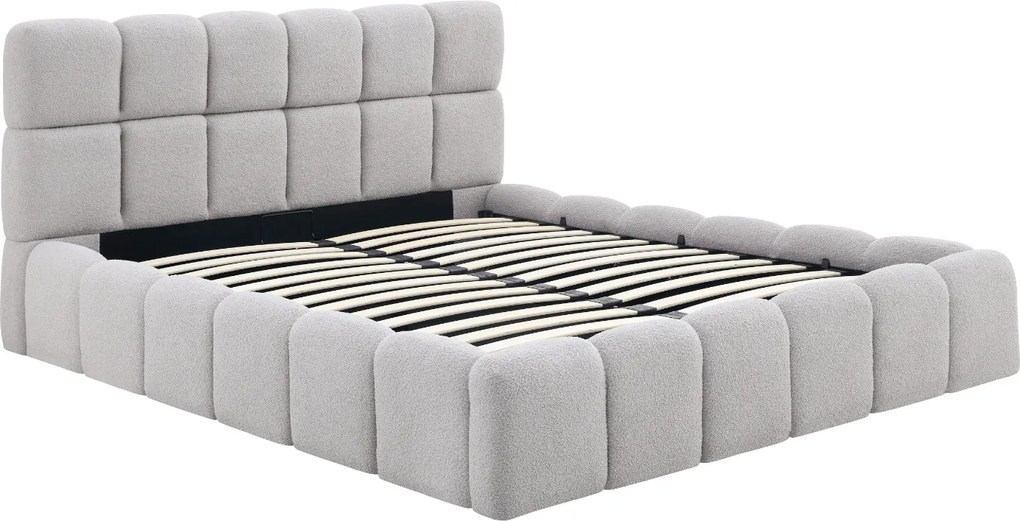 Łóżko Tapicerowane 160x200 cm MURCJA ze Stelażem i Pojemnikiem Dwuosobowe Boucle Szare
