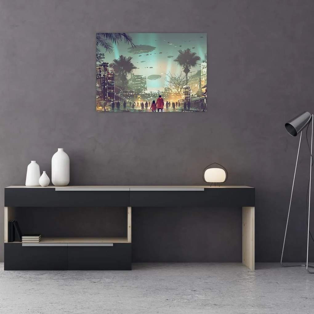 Obraz na szkle - miasto w przyszłości (70x50 cm)
