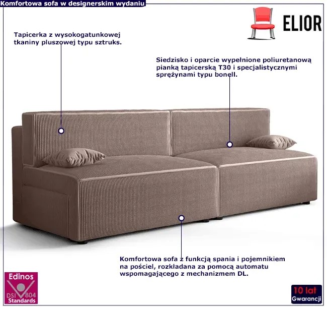 Beżowa rozkładana sofa - Lider 3X