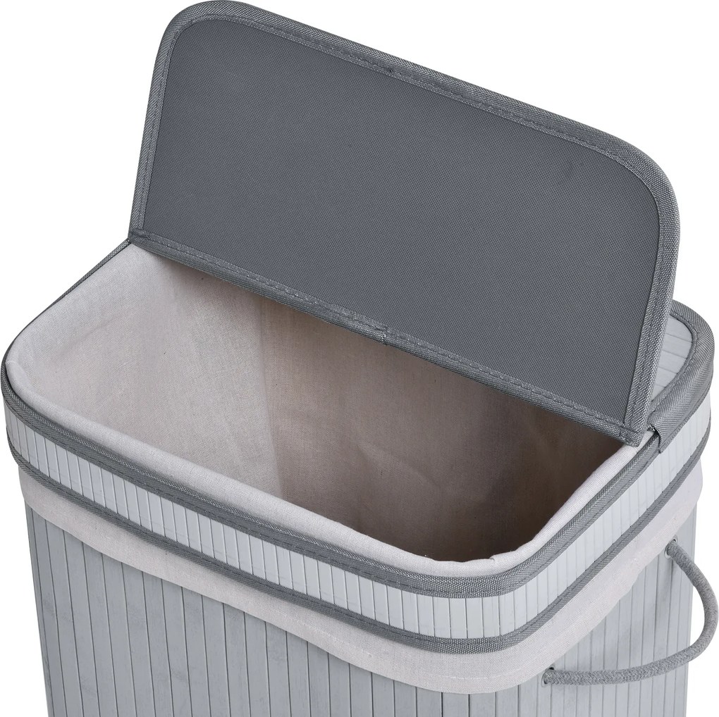HOMCOM Kosz na bieliznę, 70 L kosz na pranie z pokrywą, wyjmowana wkładka, pojemnik na bieliznę do łazienki, 40 x 30 x 60 cm, Szary