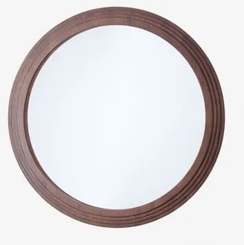 Okrągłe Lustro Ścienne Ø75 Cm Z Drewna Dębowego Ozande Ciemne Drewno - Sklum