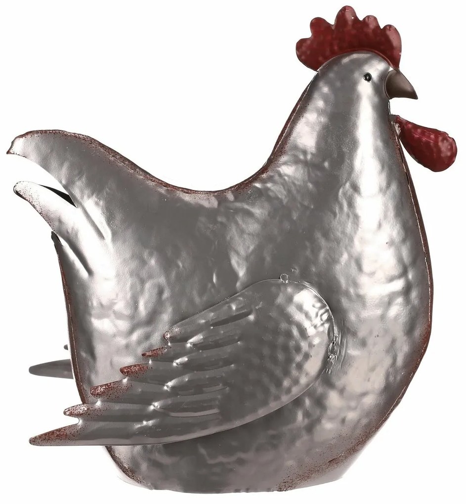 Metalowa dekoracja Srebrna kura, 28 x 15 x 30 cm