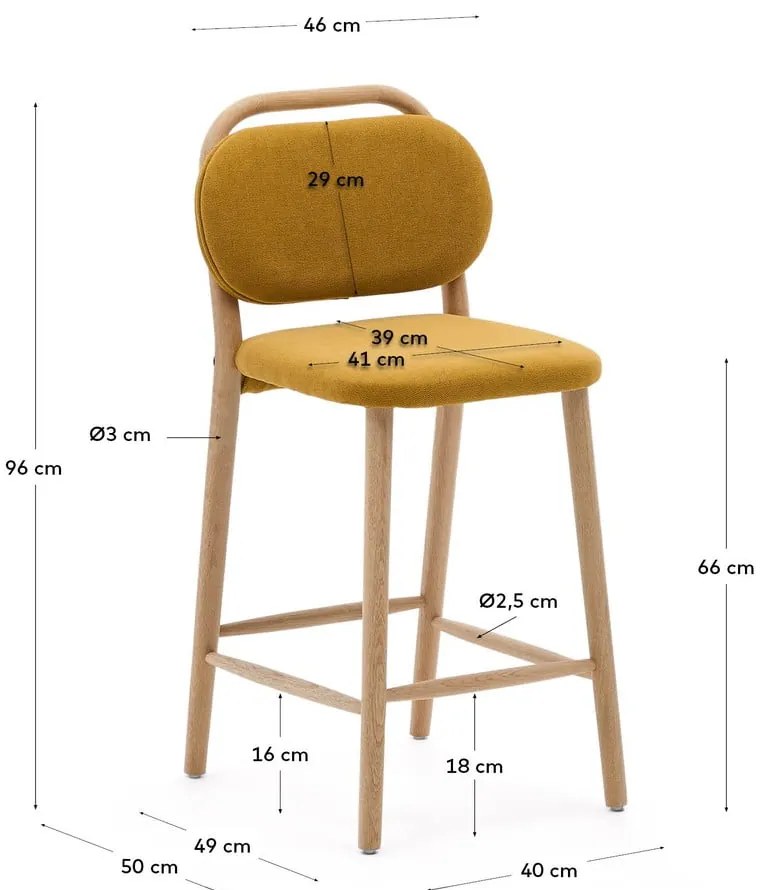 Musztardowy hoker (wysokość siedziska 66 cm) Helda – Kave Home