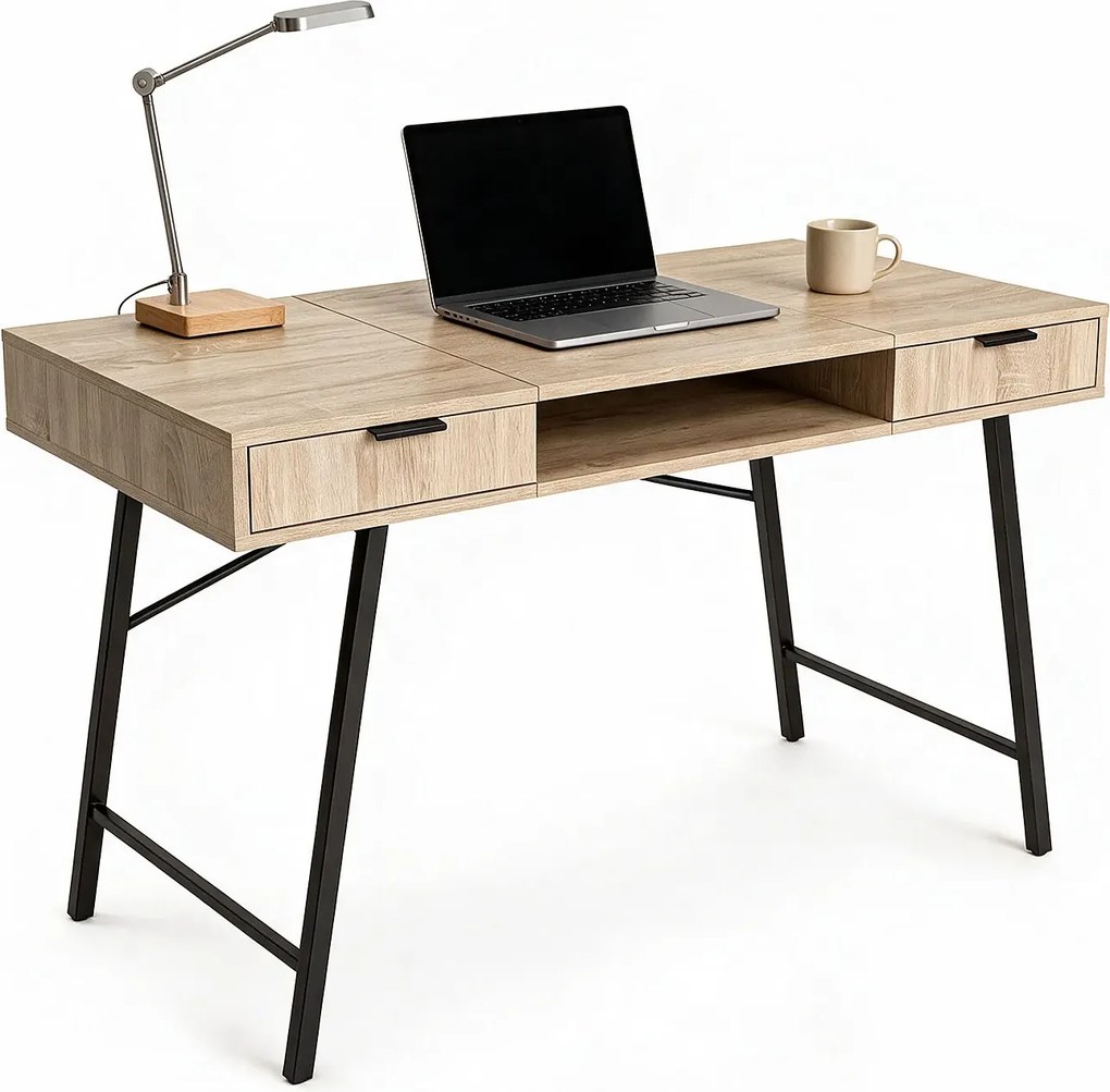 Loftowe biurko z szufladami dąb sonoma + czarny 120 cm F1-K82