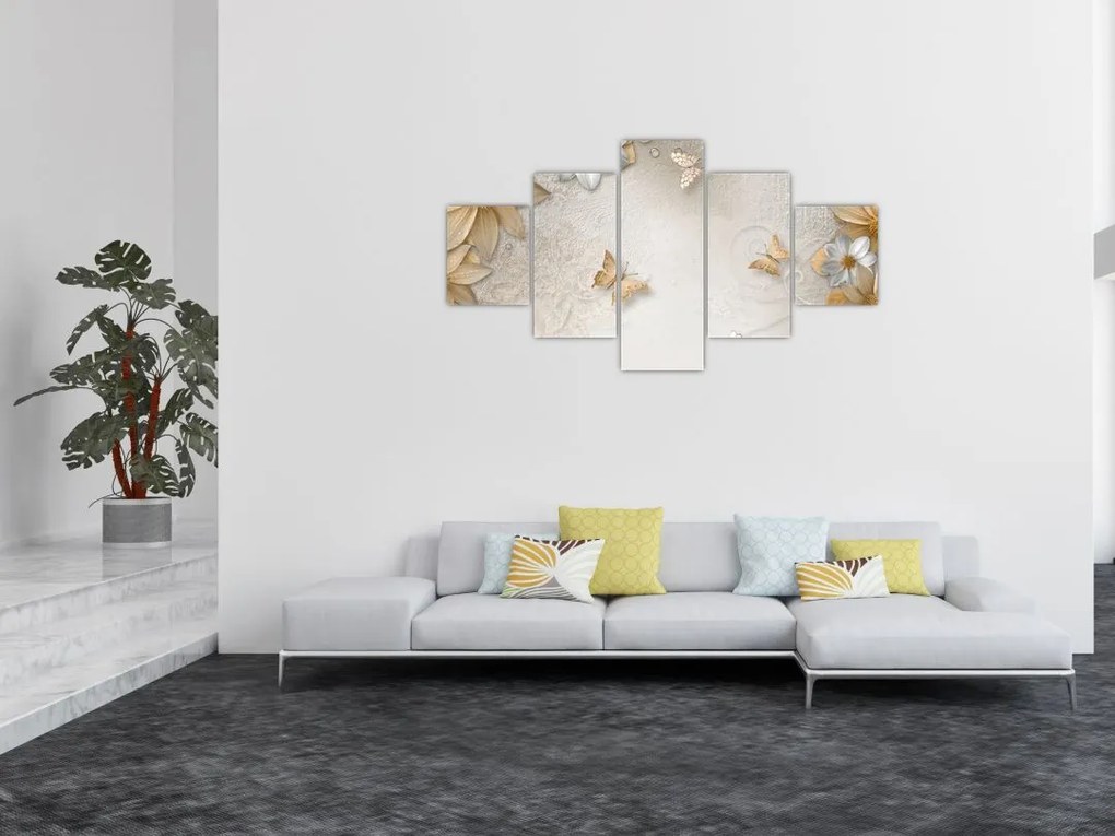 Obraz - Kwiaty z muszką (125x70 cm)