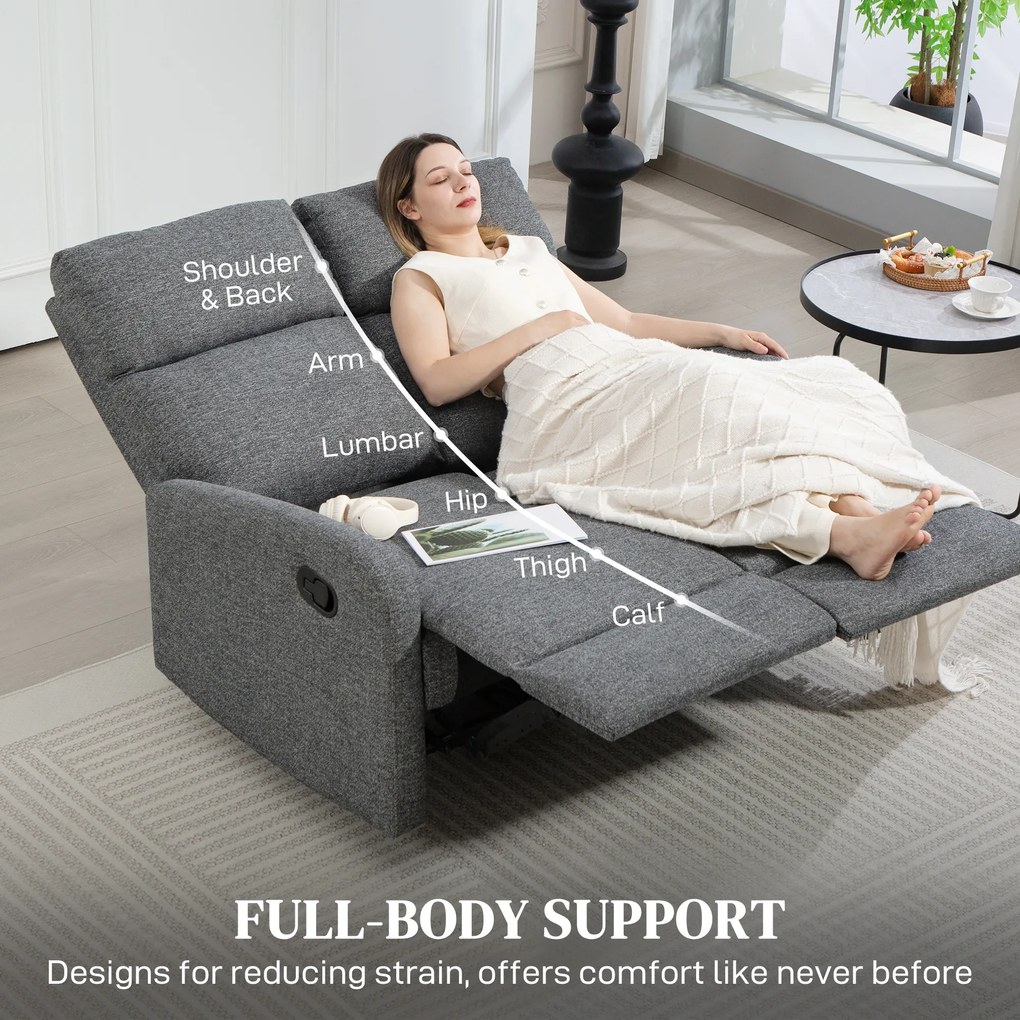 HOMCOM 2-osobowa sofa z regulowanymi oparciami, podnóżek, materiałowa tapicerka, stal, Szary