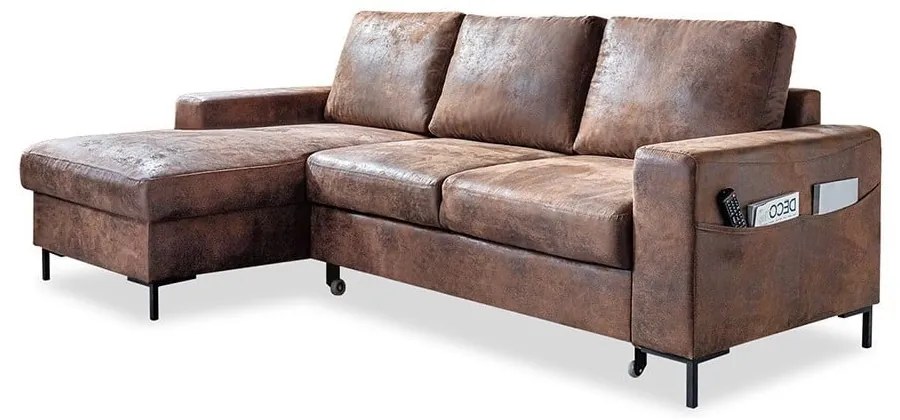 Brązowy narożnik rozkładany z imitacji skóry Miuform Lofty Lilly Vintage, lewostronny