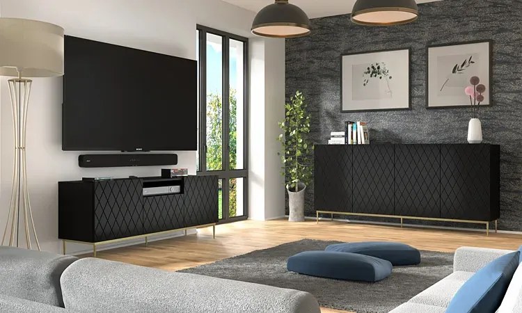Szafka rtv grafit mat + czarna rama - Nevia 4X